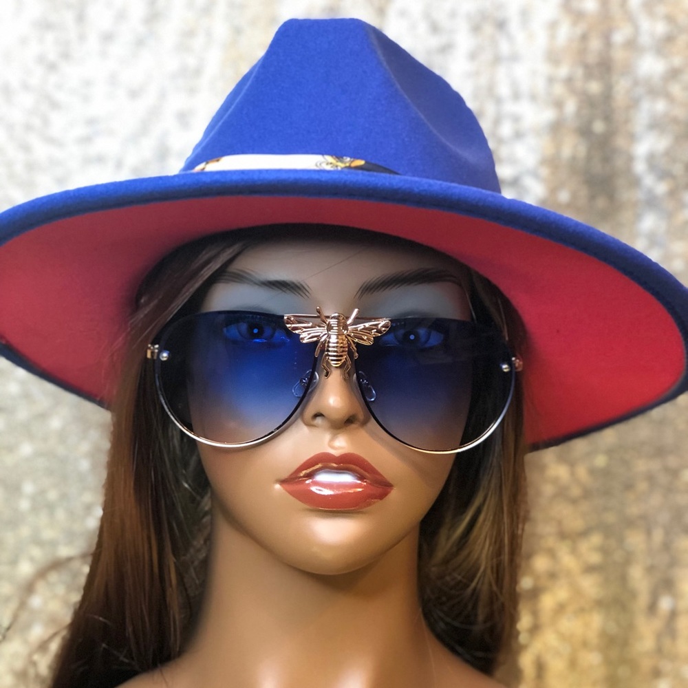 Blue and Red Fedora Hat